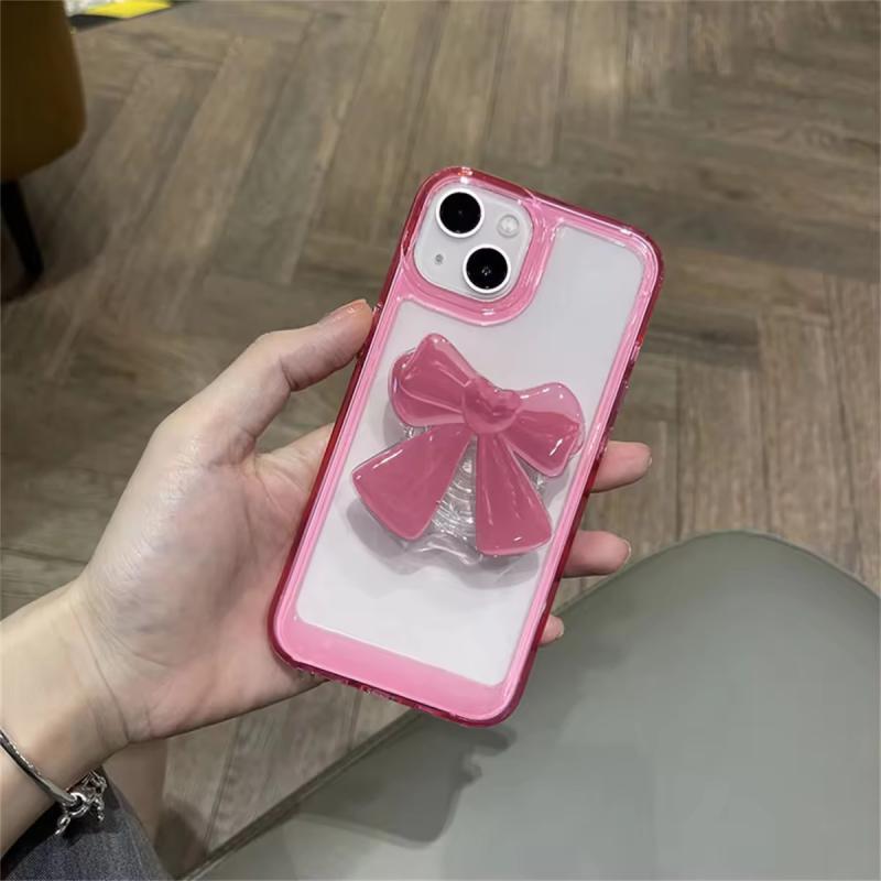 Cute Korean Pink Bow Bracket Stand Phone Case