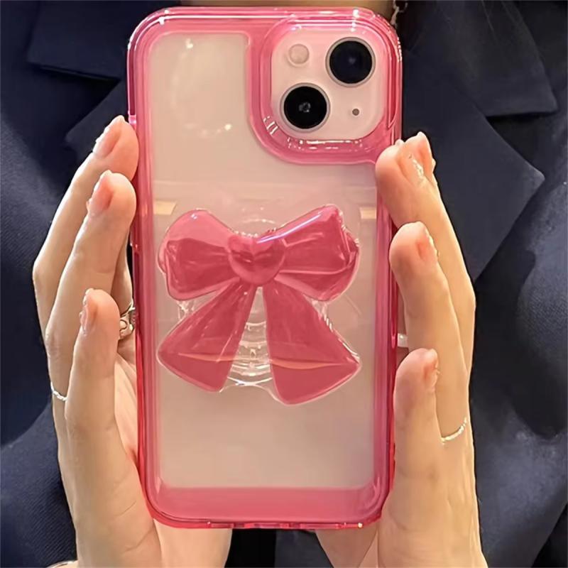Cute Korean Pink Bow Bracket Stand Phone Case