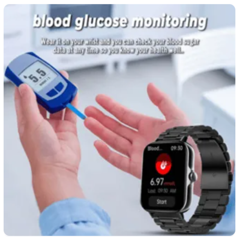 Blood Sugar Smart Watch for Men HD Touch Screen Bluetooth Call Blood Glucose Monitor