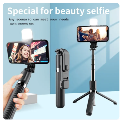 R1 Tripod 4 IN 1 Wireless Bluetooth Adjustable Selfie Stick Tripod Stand With LED Light Compatible With Any Phone